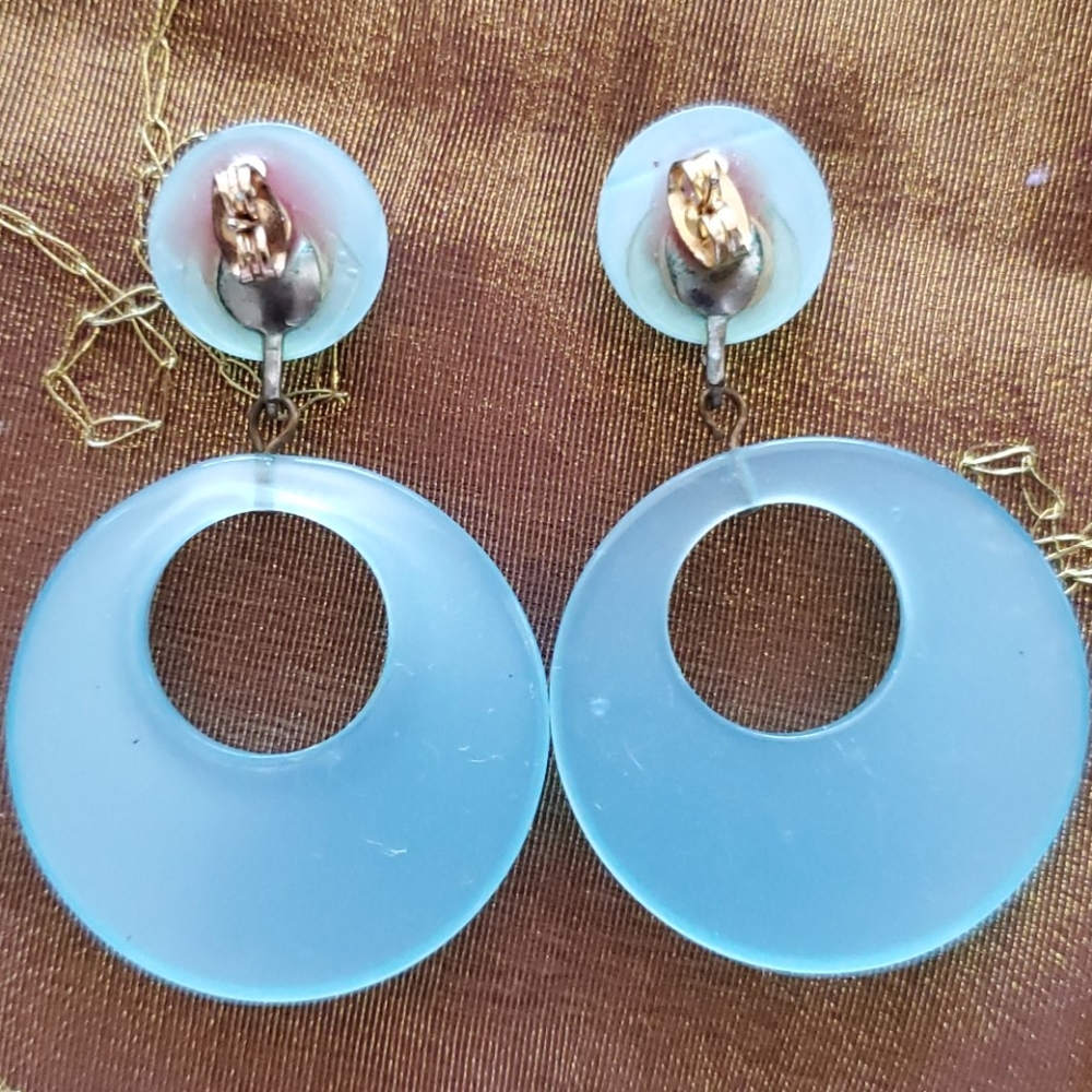 Aqua moon glow  Pierced drop earrings - Picture 3 of 4